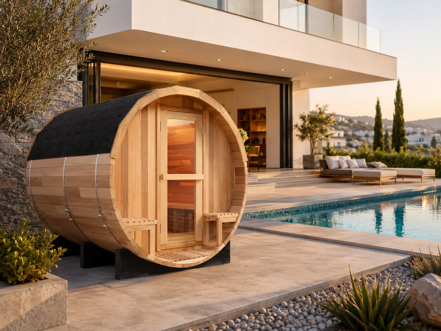 Barrel Sauna poolside